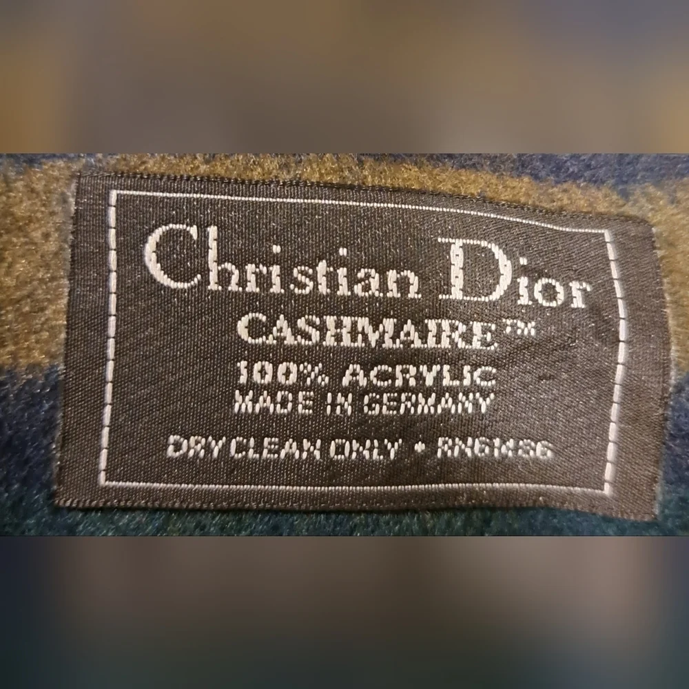 Vintage Dior Forest Green & Mocha Plaid Cashmaire Casual Unisex Scarf Wrap